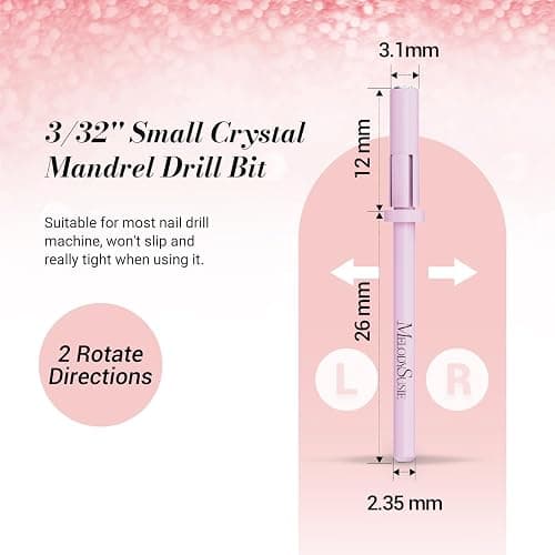 MelodySusie Small Crystal Top 3.1mm Mandrel Bit for Nails, 3/32'' Easy Off Nail Drill Bits for Sanding Bands, Suitable for Acrylic Nails Gel Manicures and Pedicures, Rose Pink thumbnail 5