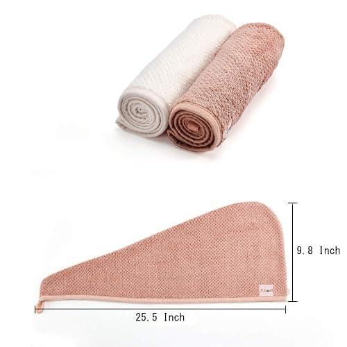 M-bestl 2 Pack Microfiber Hair Towel Wrap,Hair Drying Towel with Button, Hair Towel Turban,Quick Dry,Anti-frizz,Absorbent Head Towel (Pink&Beige) thumbnail 7