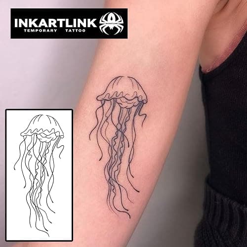 INKARTLINK Temporary Tattoos, Semi Permanent Tattoo Adult Art Design Waterproof Temp Tattoo Party Favors Tattoo Stickers Realistic Look, No Adhesive, Lasts 1-2 Weeks Black (Jellyfish) thumbnail 3