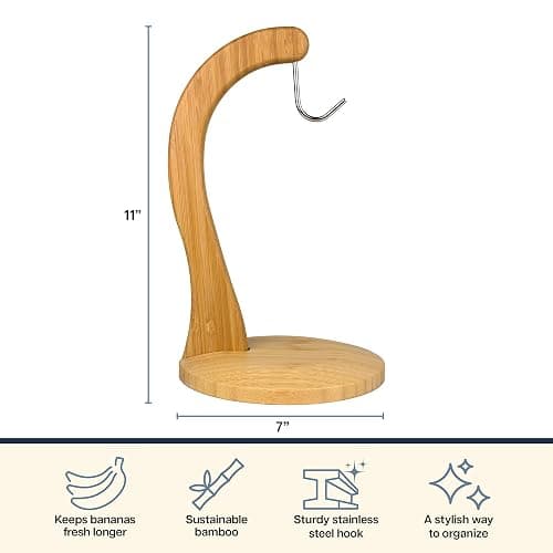 Totally Bamboo Banana Holder – Wooden Banana Stand and Hanger for Countertop Fruit Storage, Durable Bamboo Banana Hook for Even Ripening and Easy Access thumbnail 3