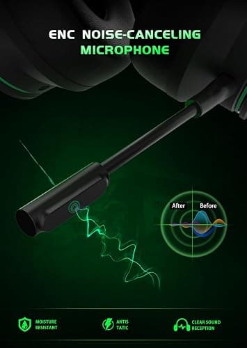 RYR Wireless Gaming Headset for Xbox Series X|S, Xbox One, PS5, PS4, Mac, Bluetooth 5.3, 3D Surround Sound, Rotatable Earmuffs, Gaming Headphones with Noise Canceling Microphones-Blackgreen thumbnail 4