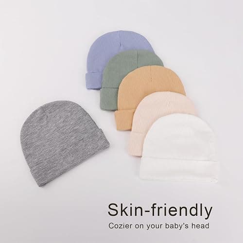 DRESHOW BQUBO 6 Pack Baby Newborn Hats Set for Unisex Infant Newborn Toddler Soft Beanie Hat for Boys Girls 0-24 Months thumbnail 7