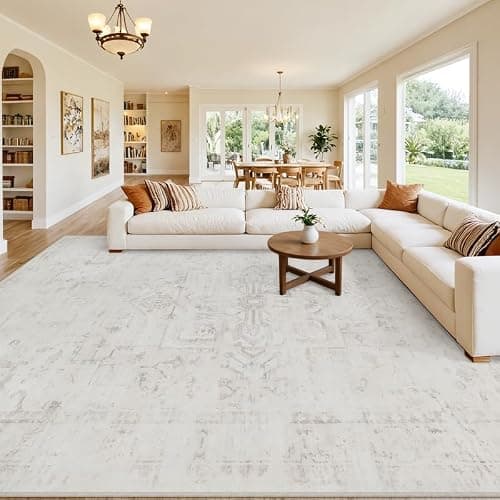 8x10 Area Rugs for Living Room: Vintage Boho Neutral Washable Rug Indoor Soft Large Area Rug Carpet for Bedroom Nursery Farmhouse Dining Room Office Floor Non-Slip Low Pile Under Table Neutral Cream thumbnail 8