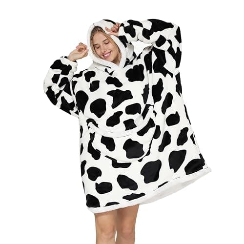 Deserthome Wearable Blanket Hoodie Oversized Hooded Blanket for Adult Women Super Soft Comfortable Warm Flannel Cow thumbnail 2