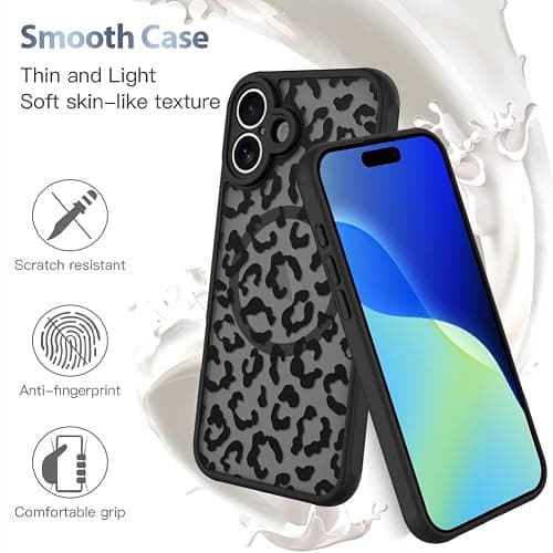 AIGOMARA Case for iPhone 16 [Compatible with MagSafe] Black Leopard Pattern Design for Women Girls Men Soft TPU Bumper Hard PC Back Anti-Fall Shockproof Protective Slim Mganetic Cover thumbnail 5