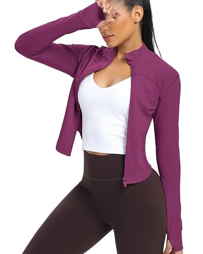 QUEENIEKE Workout Running Jackets for Women Zip Up Athletic Yoga Cropped Tops with Thumb Holes thumbnail 8
