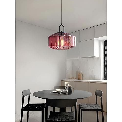 ZTTECH 11-Inch Vintage Industrial Ribbed Glass Pendant Light Adjustable Height E26 Hanging Light for Kitchen Island Dining Room Bedroom Living Room Bar (Purple) thumbnail 5