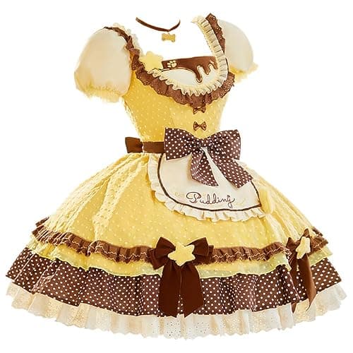 miccostumes Women's Cute Polka Dot Print Dress with Apron & Hat - Image 1