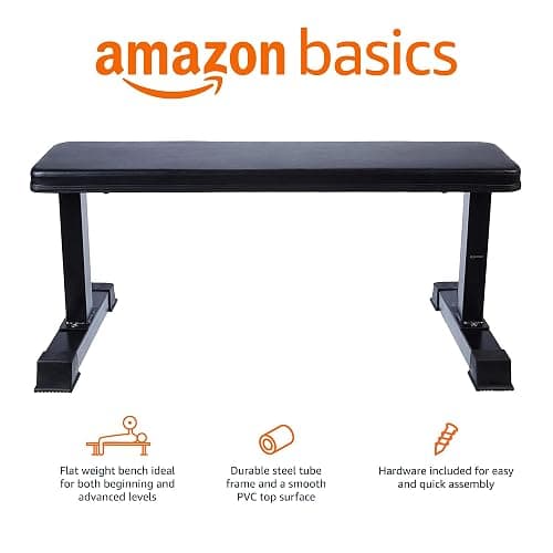Amazon Basics Flat Weight Bench, Black thumbnail 2