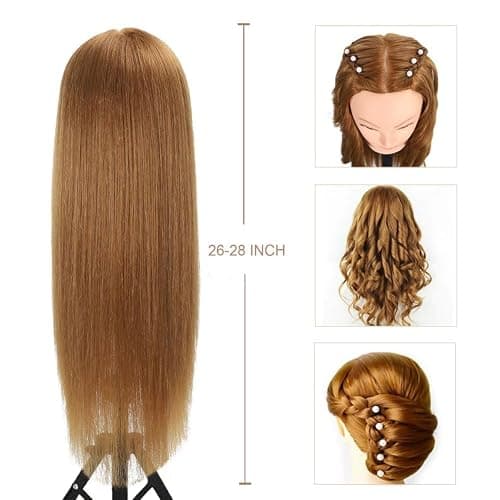 Opini Mannequin Head with 80% Human Hair - Straight, 26"-28" Doll Head for Cosmetology & Hairdresser (#27 Light Brown) thumbnail 4