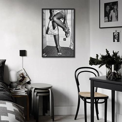 Trendy Luxury Black And White Framed Wall Art Beautiful Chic Woman Pictures For Preppy Girly Dorm Decor-Funky Fashion Feminist Canvas Prints Ready To Hang Room Bedroom thumbnail 7