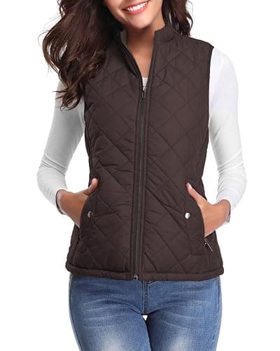 Fuinloth Women's Quilted Vest, Stand Collar Lightweight Zip Padded Gilet - Image 1