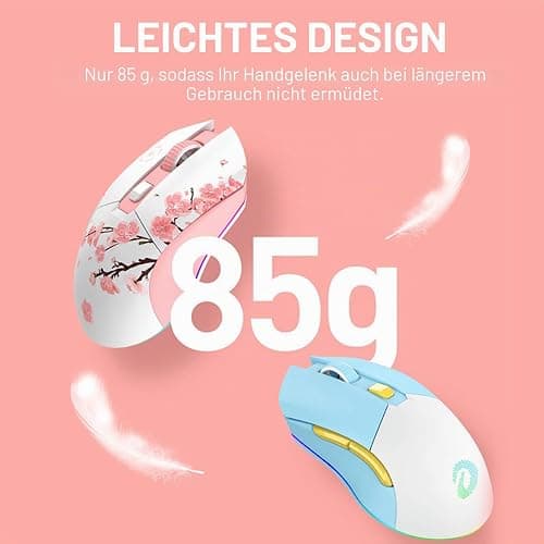 DAREU Sakura Pink Gaming Maus Kabellose mit Magnetic Charging Dock Wiederaufladbar RGB,12K DPI, 6 Programmierbare Tasten, Hochpräziser Sensor 300IPS 1000Hz für PC Notebook Mac thumbnail 2