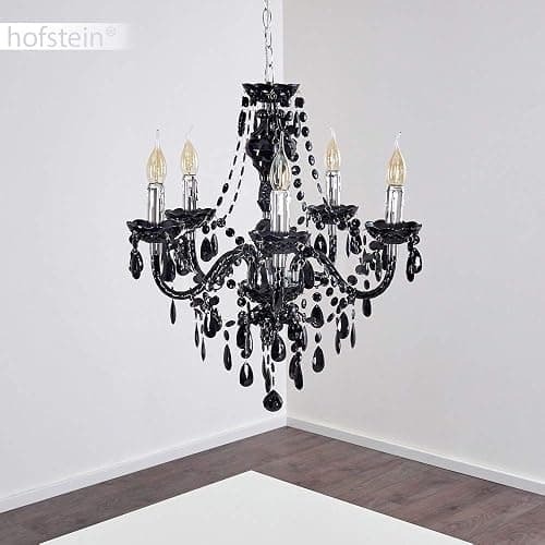 Lustre en métal noir/chrome, lampe à suspendre à 5 flammes, 5 x E14, suspension classique avec cristaux décoratifs, design vintage/rétro, ampoule(s) non incluse(s) thumbnail 7