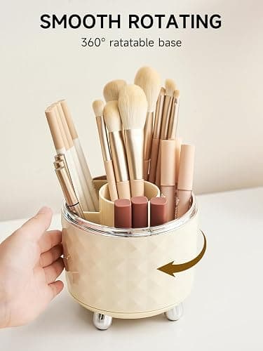 UFORU Makeup Brush Holder with 5 Slots, 360 Rotating Makeup Brush Organizer, Brushes Cup for Cosmetics, Nail Polish, Bathroom Vanity thumbnail 4