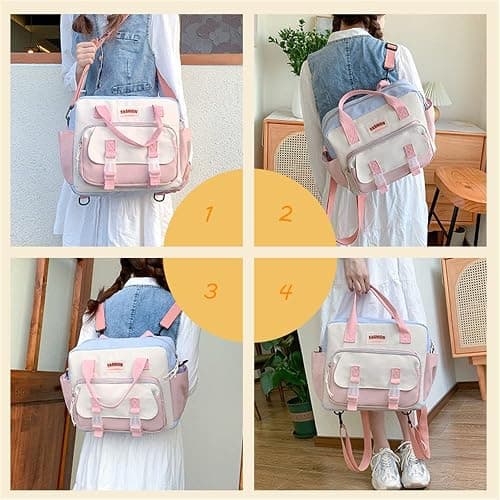 JELLYEA Kawaii Backpack Cute Tote Bag Girl School Crossbody Shoulder Bag with Kawaii Accessories Multi Purpose (Grey) thumbnail 5