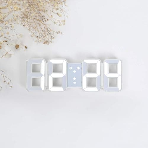 mooas 3D Pure Mini White LED Clock, Multi-Function LED Clock (Calendar, Alarm, Temperature) (8.5" White Table Alarm Clock) thumbnail 4