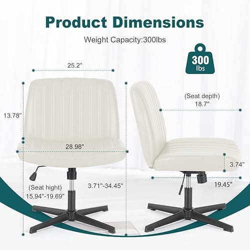 OLIXIS Criss Cross Chairs Armless No Wheels Wide Seat Cross Legged Height Adjustable Swivel Padded PU Leather Home Office Desk Chair for Bedroom, Student, Study Room, Beige Dual Base thumbnail 2