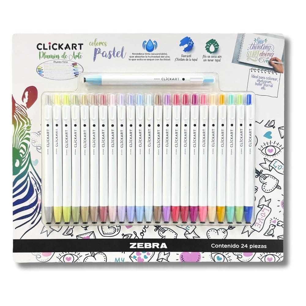 Zebra Marcador Retráctil Clickart 24 Piezas Tinta Anti-secado Punto Fino (PASTEL) - Image 1