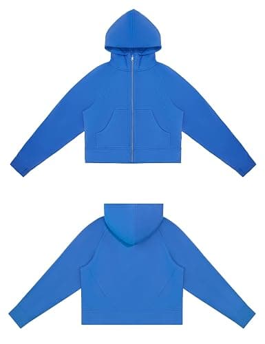 THE GYM PEOPLE Women's Full-Zip Up Hoodies Jacket Fleece Workout Crop Tops Sweatshirts with Pockets Thumb Hole thumbnail 4