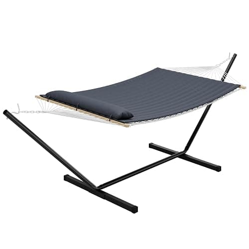 Garvee 2 Person Portable Double Hammock for Outdoor with Pillow, Heavy Duty Portable Hammock with Adjustable Steel Stand for Patio, Garden, Beach, Backyard thumbnail 9