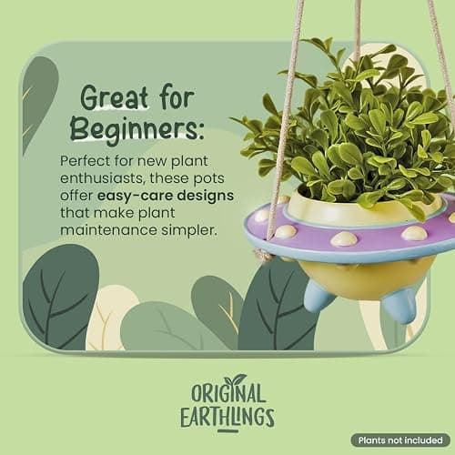 Original Earthlings Hanging Plant Holder - UFO Hanging Pots for Plants Indoor, Small Planters, Decorative Planter with Drainage Hole, Alien Room Decor Gift for Plant Lovers, Home Decor Gift - 4 Inch thumbnail 5