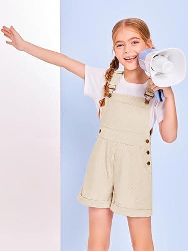 Haloumoning Girls Corduroy Overall Shorts Kids Cute Romper Shortalls with Pockets 5-14 Years thumbnail 3