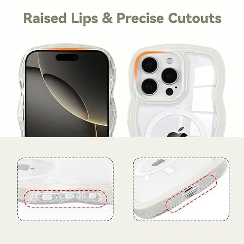 QLTYPRI Magnetic for iPhone 16 Pro Case Compatible with Magsafe, Cute Curly Wave Frame Clear Case for Girls Women, Transparent TPU Bumper Shockproof Protective Phone Cover - White thumbnail 3