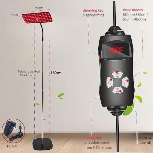 Home Red Light for face and Body, red and Infrared Light Lamps with Stands, LED 660nm and 850nm Units (850nm Mode is Invisible, with only one Indicator Light). thumbnail 9