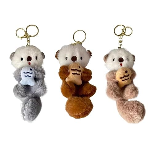 JINJUMEI 3Pcs Plush Keychain Otter Charm, Cute Otter Keychain, Suitable for Handbags Purses Backpacks and Car Keys | for Men Women Teens and Animal Lovers - Image 1