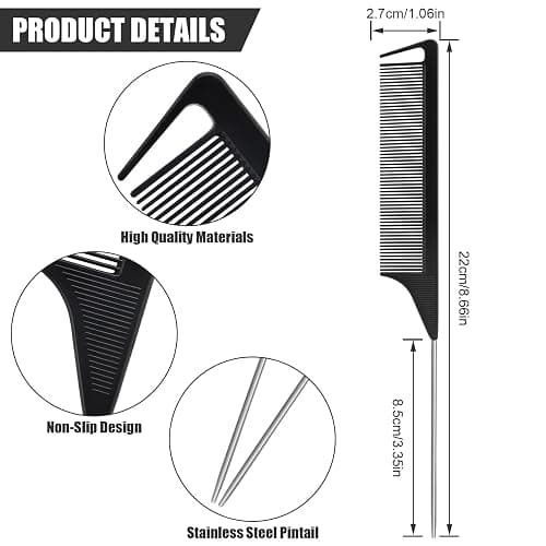 NICEMOVIC Rat Tail Parting RatTail Braiding Comb for Women 24 Pack, Hair Parting Tools Rat Tooth Combs Bulk, Individually Wrapped Braider Essentials Barber Supplies for Hair Stylist (Black) thumbnail 2
