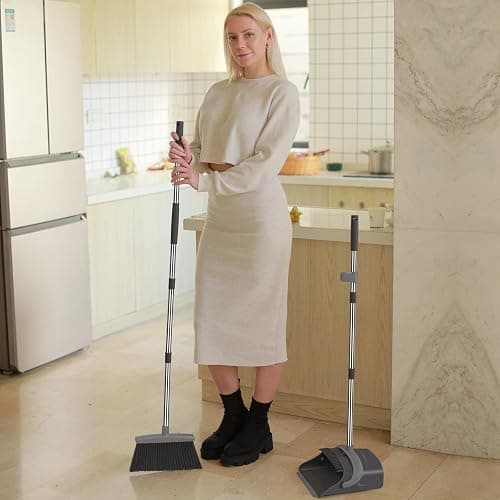 Ivandar Broom and Dustpan Set, Dust pan with Long Handle, Broom with Dustpan Combo Set, Broom and Dustpan for Home, Indoor or Outdoor Cleaning Tool (Deep Gray&Light Gray) thumbnail 7