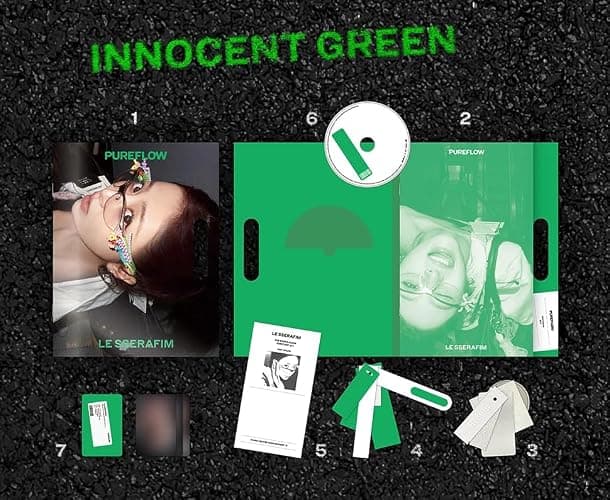 LE SSERAFIM PUREFLOW pt.1 Compact Album [Huh Yunjin Ver.] Photobook + CD + Random photocard + Tag Sticker + Tag Paper + Member Cover (INNOCENT GREEN Ver.) thumbnail 2