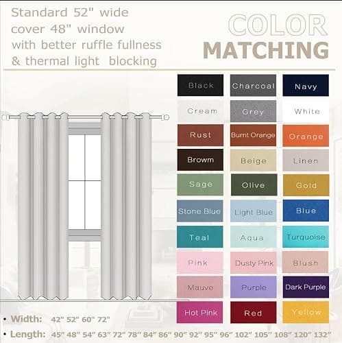 KOUFALL Short Curtains 45 Inch RV Camper Small Window Curtains, Blackout Thermal Bunk Bed Curtains for Bedroom, 2 Panels Set, 34x45 in Length, Cream Beige thumbnail 4