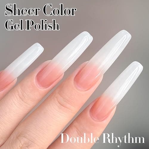 Double Rhythm Translucent Gel Polish Sheer Neutral Natural Light Milky Same Color Same Bottle 15ML Jelly Nail Polish Nail Art DIY at Home (Milky White-A1367) thumbnail 6