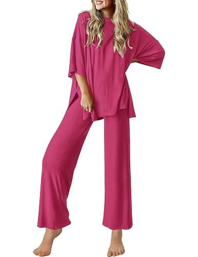 Ekouaer Lounge Sets for Women Short Sleeve Tops and Long Pants Soft Comfy Pajamas Set 2 Piece Outfits - Image 1