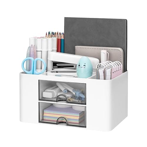 RISEMART Schreibtischorganisator mit 2 Schubladen, multifunktionaler Stifthalter für den Schreibtisch, Schreibtischorganisatoren und Aufbewahrung mit 5 Fächern, Desktop-Organizer für Büro - Image 1