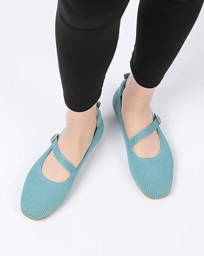 ZUXYAFU Women's Mary Jane Ballet Flats Square Toe Knit Ballerina Walking Dressy Office Slip-on Shoes with Strap thumbnail 2