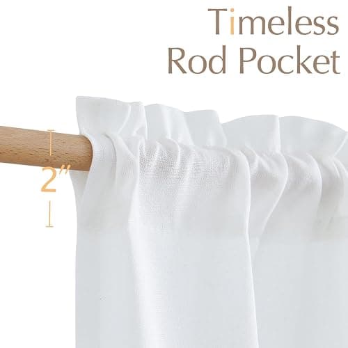jinchan Linen Textured Tier Curtains 24 Inch for Kitchen Windows Farmhouse Cafe Curtains Small Drapes Rustic Light Filtering Half Window for Living Room Laundry Rod Pocket 2 Panels White thumbnail 6