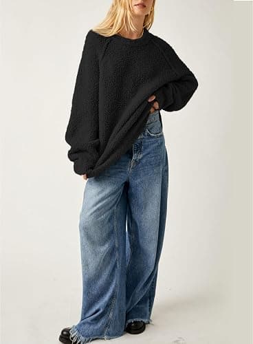 Beaully Women's Oversized Long Sleeve Crewneck Fuzzy Knit Warm Sweaters 2025 Fall Pullover Sweater Tops thumbnail 3