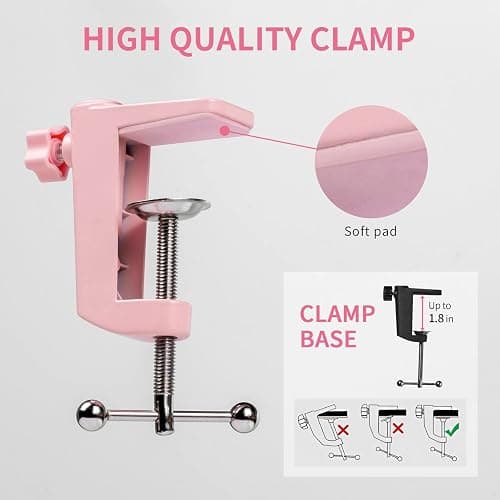 FEELWORLD AMS1 Microphone Boom Arm, Adjustable Mic Arm Stand with 3/8” to 5/8” Screw, Compatible with PM1 and other Mics for Podcast Straming Gaming Studio （Pink) thumbnail 5