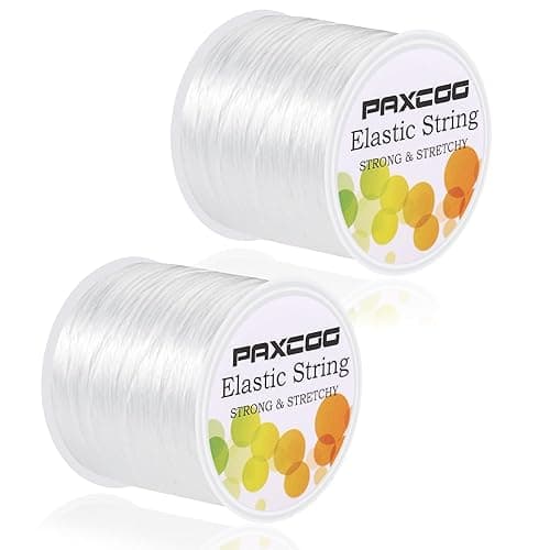 PAXCOO 2 Rolls Elastic String for Bracelets, Stretch Magic Elastic String Bead Cord Jewelry Thread for Bracelet, Necklaces, Clay Beads, Pony Beads (White) - 2 Pack - White