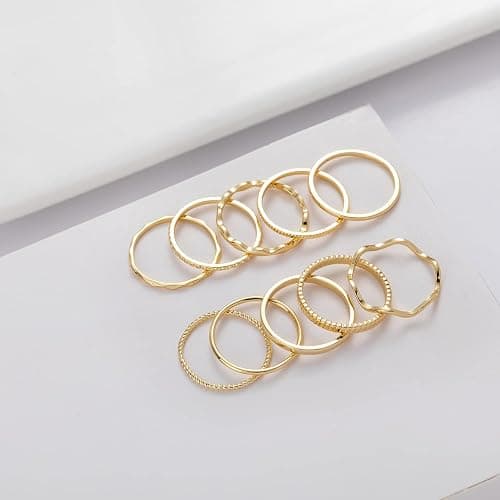 WFYOU 10 Pcs 1-2mm 18K Gold Plated Simple Rings for Women Band Knuckle Stacking Midi Rings Elegant Classic Minimalist Rings Comfort Fit thumbnail 8