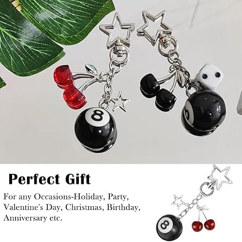 Agamino 8 Ball Keychain, Aesthetic Keychain Bag Charms with Key Ring Decor for Bag, Purse, Car Keys, Handbags thumbnail 5