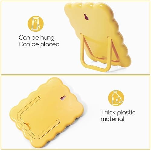 Philbinden Cute Wave-Shaped Desk Vanity Makeup Mirror, Portable Folding Travel Make Up Mirror for Standing/Hanging, Home Decorations Mirror for Women Girls (1, Yellow) thumbnail 3