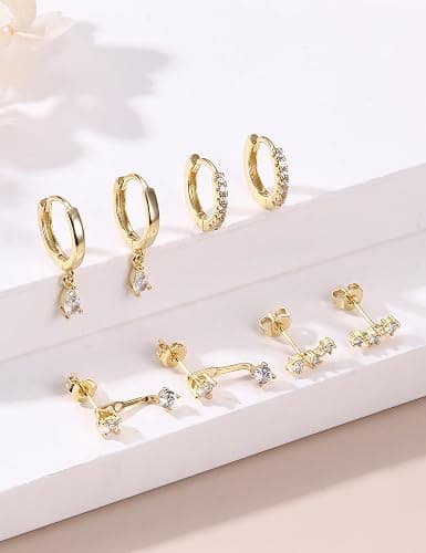 Gold Hoop Earrings for Women Hypoallergenic - 14K Gold Plated Dainty Stud Earrings Dangle Small Huggie Cartilage Earring Stacks Gold Jewelry thumbnail 9