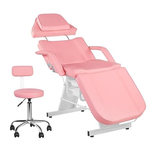 V VDLONSY Facial Chair Tattoo Chair 73inch Adjustable Massage Bed for Artist with Stool Facial Bed for Client Multipurpose Spa Chairs for Beauty Esthetician Pink - Image 1