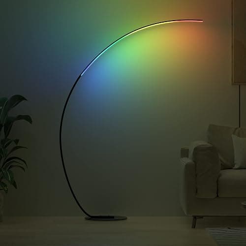 E.P. Light RGBW Modern 69.99 inch Arched Standing Reading Floor Lamp with Remote - Dimmable Black Led Color Changing Curved Ambient Lighting for Bedroom and Living Room thumbnail 6