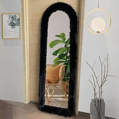 UYRIE Fluffy Mirror Cover - 59"x16" Full Length Stretch Universal Ultra Soft Non-Slip Cover Warm Home Decor for Bedroom Cloakroom (Pink-Without Mirror, Suitable for 59"×16") thumbnail 8