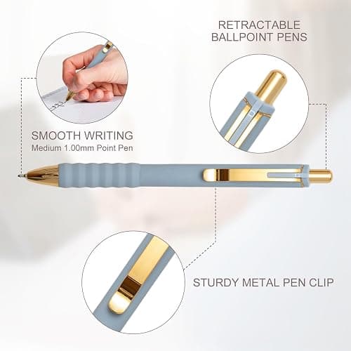 Aisibeiger Ballpoint Pens Black Ink Ball Point Pen with Super Soft Grip Medium Point 1.0mm Office Pens (Gold 12-count) thumbnail 4